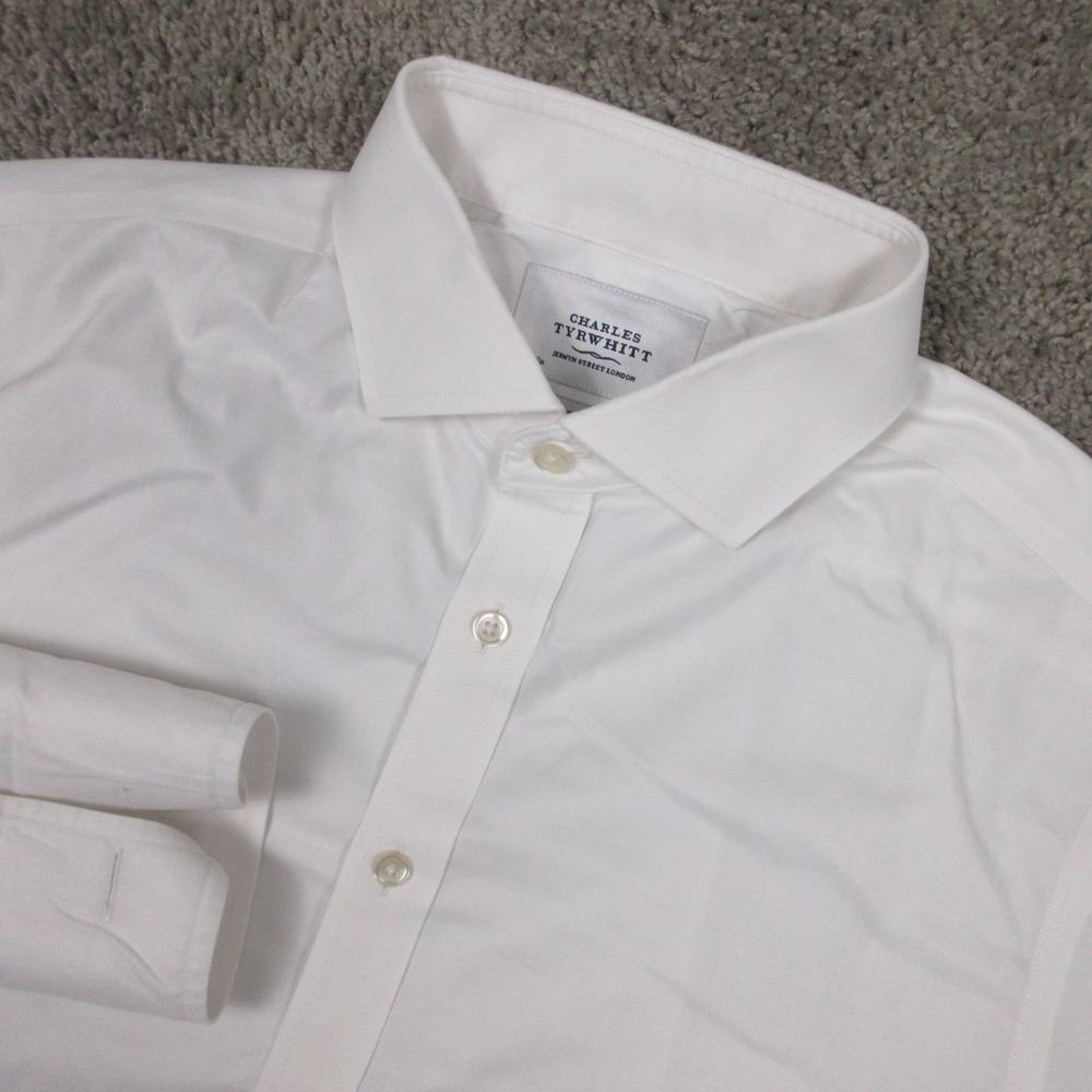 Charles Tyrwhitt Shirt Mens L 16.5 33 White Solid French Cuff Dress Button Up